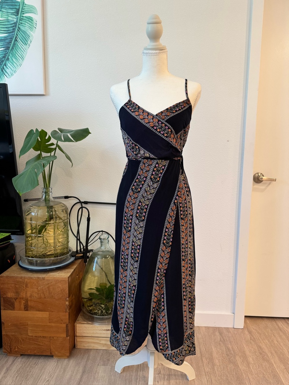 Navy Floral Wrap Maxi Dress